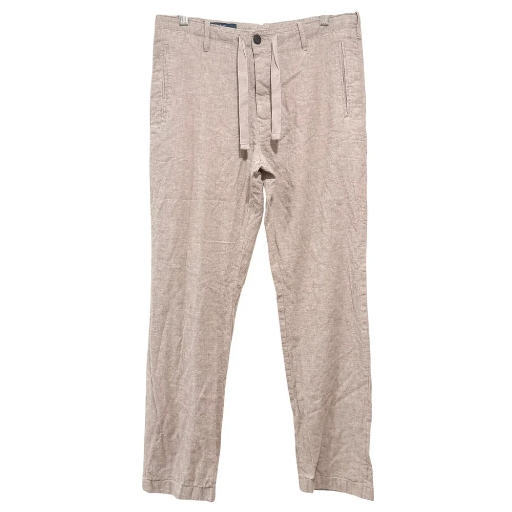 Perry Ellis Linen Blend Pants Mens 32x32 Beige Drawstring Casual Trousers